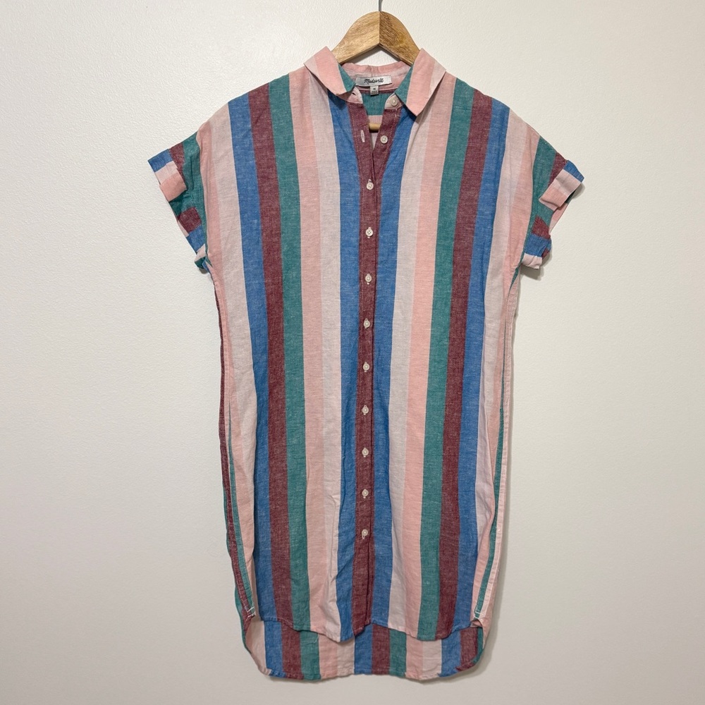 Madewell Central Shirtdress in Flagstaff Stripe Size XS Oversized Linen Button - Picture 2 of 8